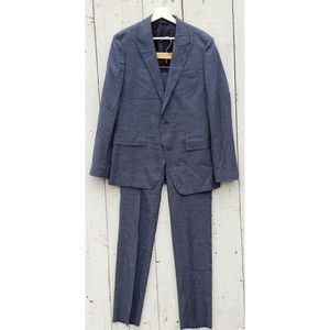 Bonobos Blue Glen Stripe Italian Wool Silk Suit Blazer 40R / 33 Pants Slim Fit